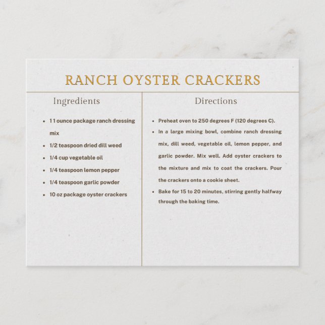 Ranch Oyster Crackers Recipe Thanksgiving Food Postcard (Front)