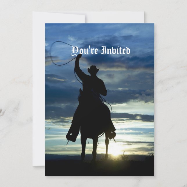 Ranch sunset horseback Riding cowboy silhouette Invitation (Front)