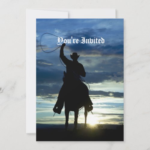 Ranch sunset horseback Riding cowboy silhouette Invitation