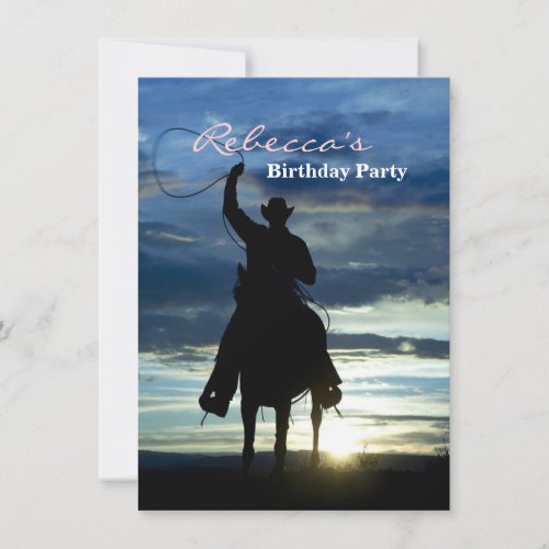 Ranch sunset horseback Riding cowboy silhouette Invitation