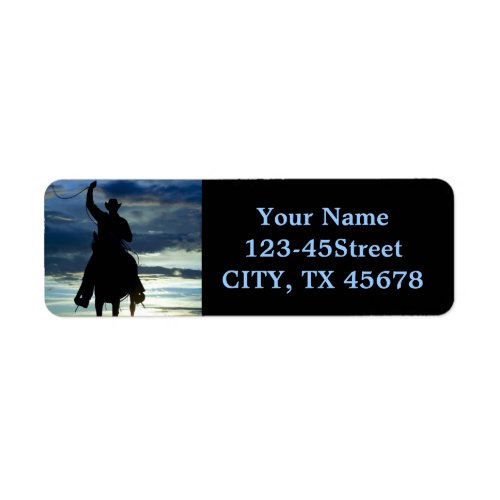 Ranch sunset horseback Riding cowboy silhouette Label