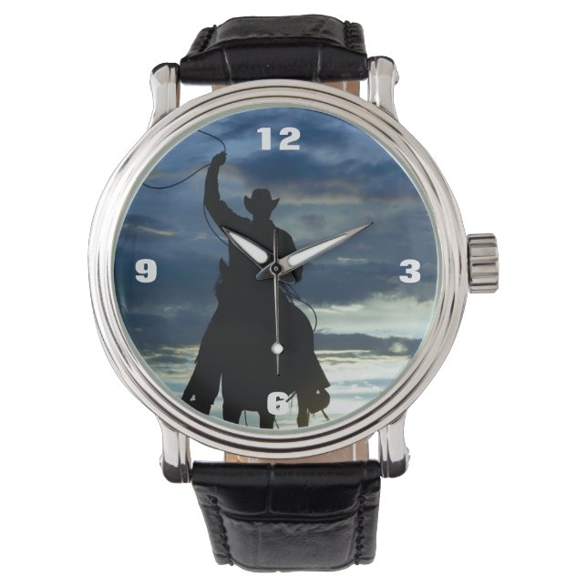 Ranch sunset horseback Riding cowboy silhouette Watch (Front)