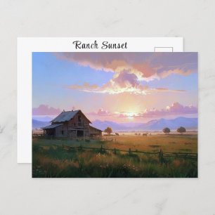 Ranch Sunset Sunrise Painting Abandoned Old Farm Postcard