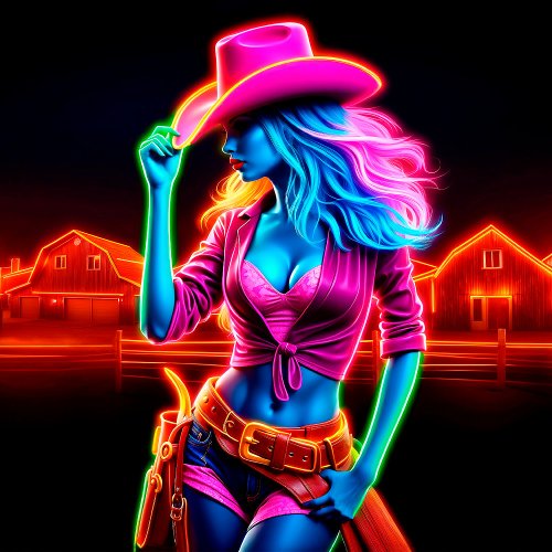 Ranch woman neon farm cowgirl cute rustic  poster
