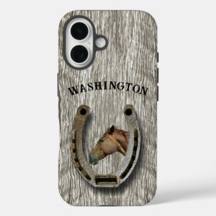Ranching and Horses - Horseshoe design Personalize iPhone 16 Case