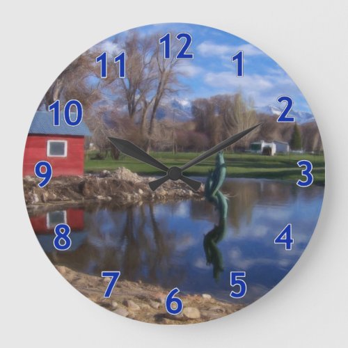 Ranchland _ Red Hut on Dolphin Pond Large Clock