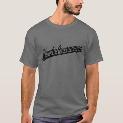 Rancho Cucamonga script logo in black distressed T_Shirt