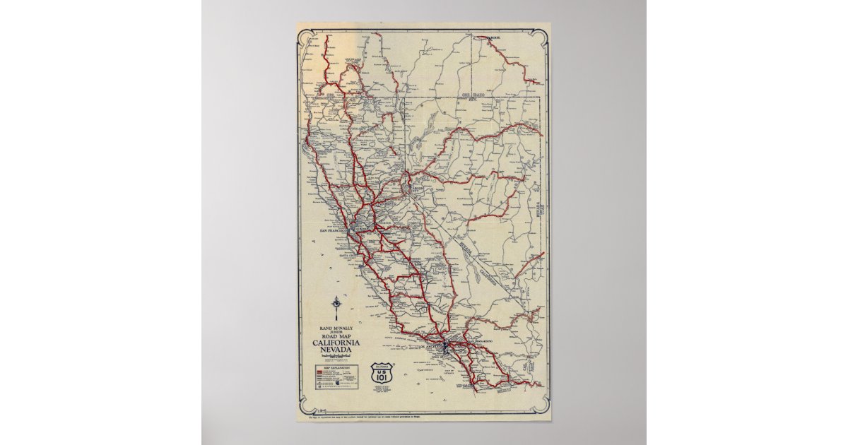 Rand McNally Junior Road Map California and Nevada Poster | Zazzle