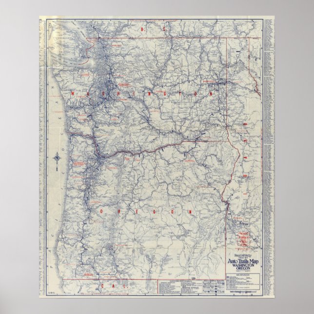 Rand McNally Official 1925 Auto Trails Map Poster (Front)