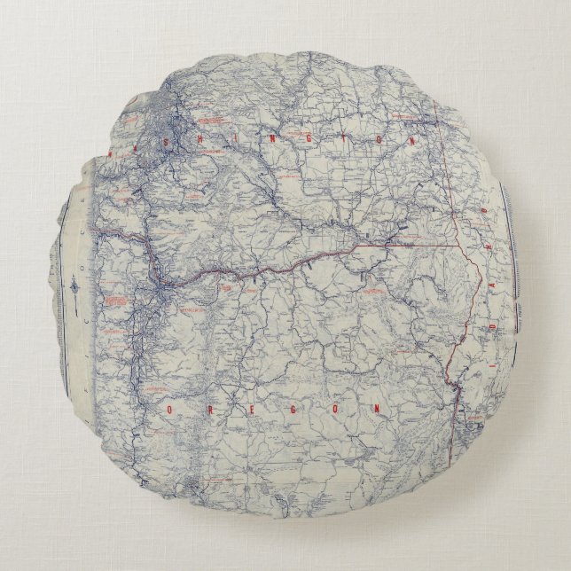 Rand McNally Official 1925 Auto Trails Map Round Pillow (Front)