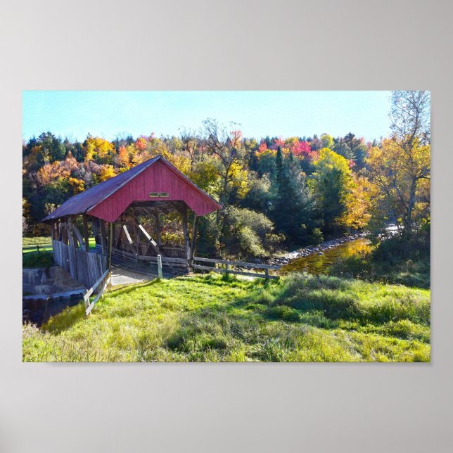 Randall Covered Bridge in Autumn, Vermont Poster (Front)