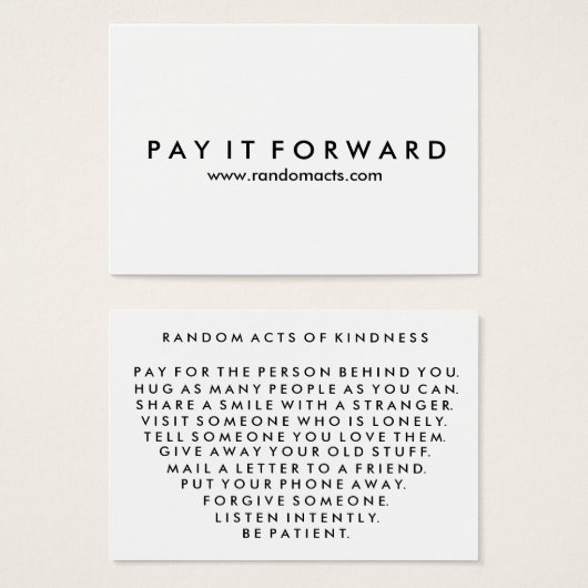 Random Acts of Kindness Pay It Forward Card I (Front & Back)