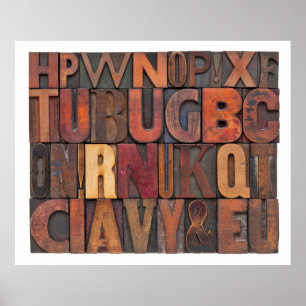 random alphabet letters - vintage letterpress wood poster