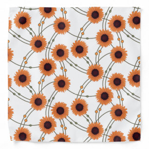Random Art Nouveau Sunflowers Retro Floral Orange Bandana