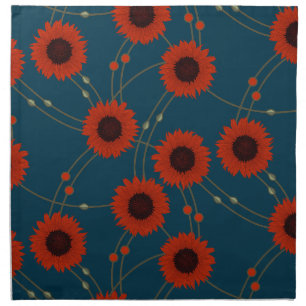 Random Art Nouveau Sunflowers Retro Floral Red Cloth Napkin