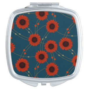 Random Art Nouveau Sunflowers Retro Floral Red Compact Mirror