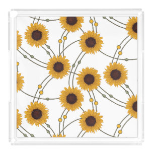 Random Art Nouveau Sunflowers Retro Floral Yellow Acrylic Tray
