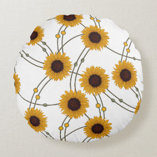 Random Art Nouveau Sunflowers Retro Floral Yellow Round Pillow
