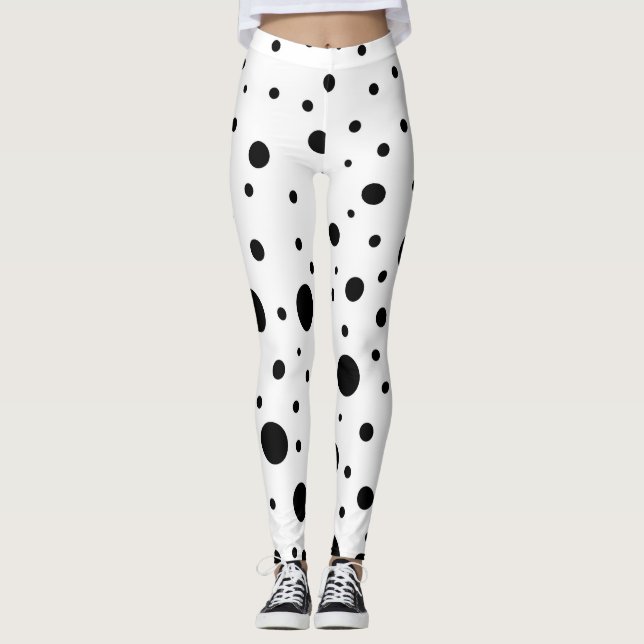 Random Black Dots on White Fun Leggings (Front)