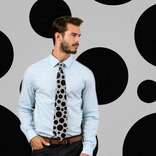 Random Black Polka Dot Pattern on Light Gray Tie