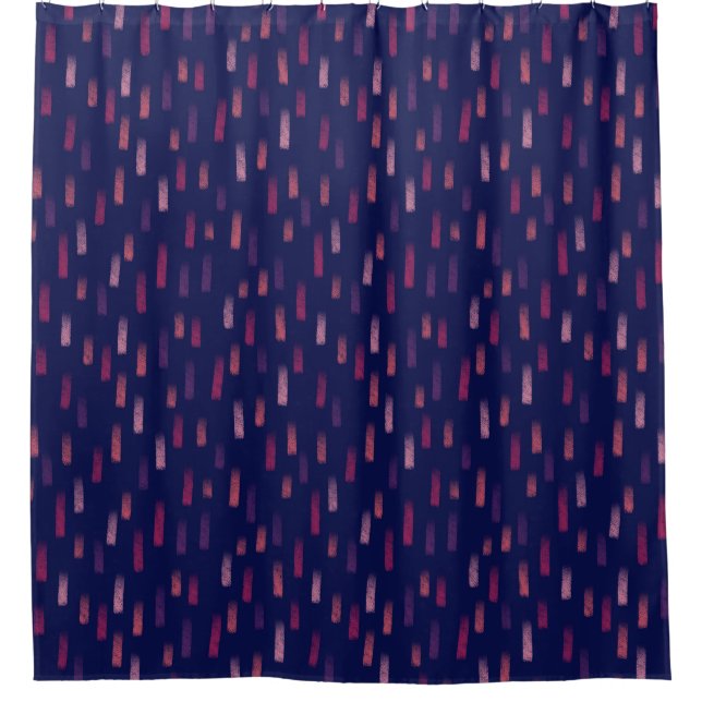 Random Brush Strokes, Coral, Pink, Fuchsia, Navy Shower Curtain (Front)