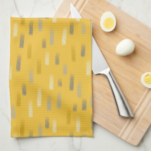 Random Brush Strokes Lines Gray and Mustard Kitchen Towel