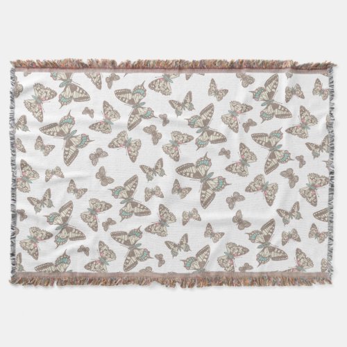 Random butterflies inked style white pattern throw throw blanket