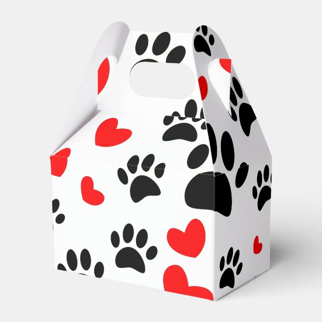 Random Cartoon Dog Paw Prints And Red Hearts Favor Boxes (Front Side)