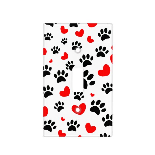 Random Cartoon Dog Paw Prints And Red Hearts Light Switch Cover (Front)