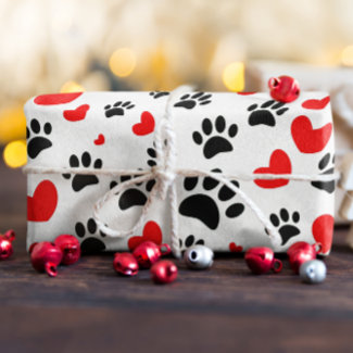 Random Cartoon Dog Paw Prints And Red Hearts