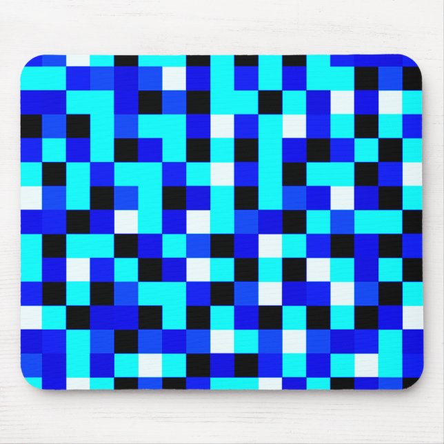Random Checkered Pixel Art - Blue & White Mouse Pad (Front)