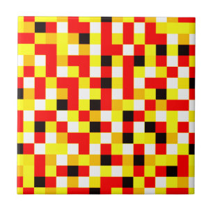 Random Checkered Pixel Art - Red & Yellow Ceramic Tile