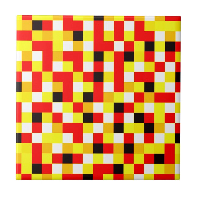 Random Checkered Pixel Art - Red & Yellow Ceramic Tile (Front)