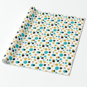 Random Circles Pattern Black Blue & Gold Glitter Wrapping Paper