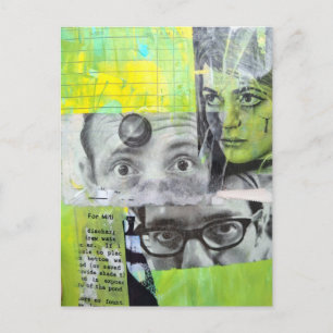 Random Collage of Vintage Faces Green Yellow Postcard