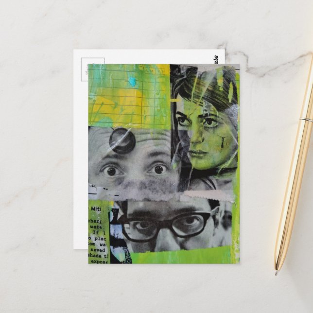 Random Collage of  Vintage Faces Postcard (Front/Back In Situ)
