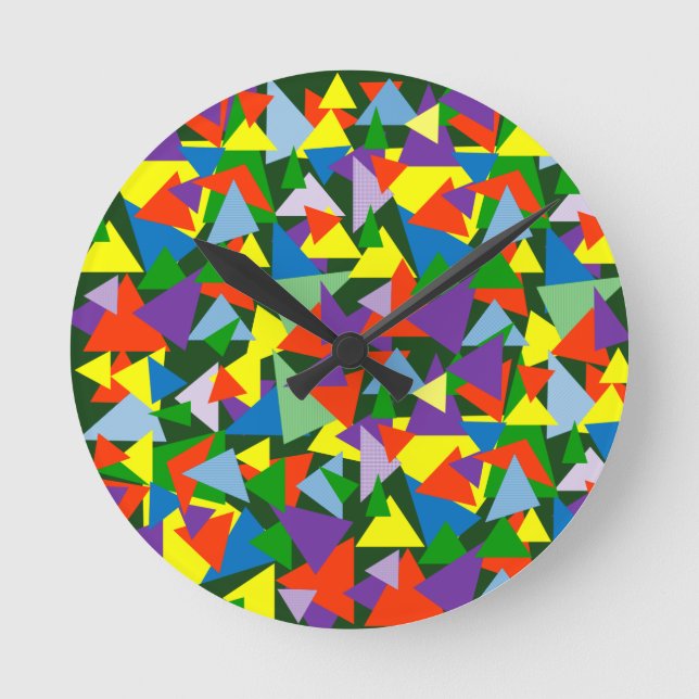 Random Colorful Triangles Round Clock (Front)