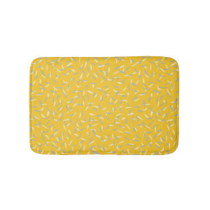 Random Confetti Flecks, Mustard Yellow, Gray Bath Mat