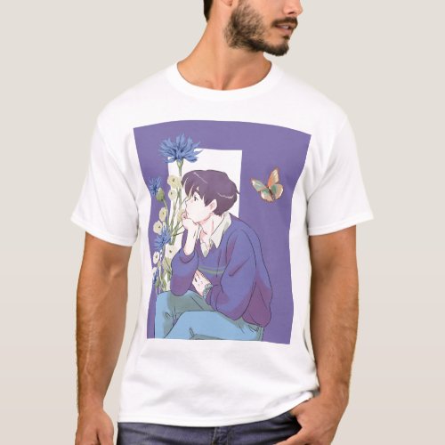 Random cute anime dude lost in thought T_Shirt