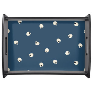 Random Cute Kawaii Skull Dots dark blue Serving Tray