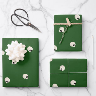 Random Cute Kawaii Skull Dots dark green Wrapping Paper Sheets