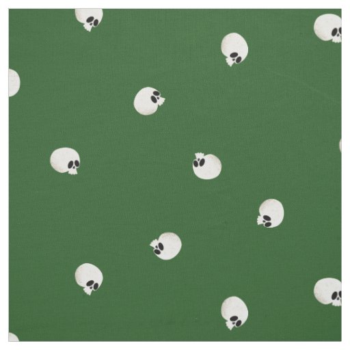 Random Cute Kawaii Skull Dots Green Fabric