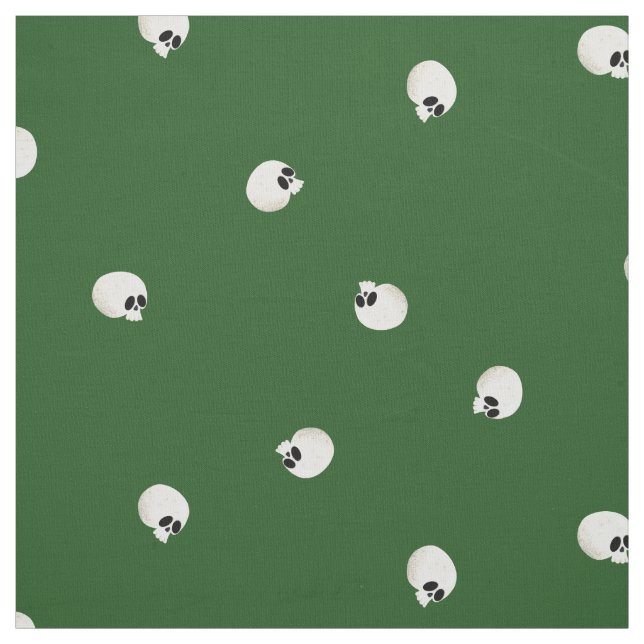 Random Cute Kawaii Skull Dots Green Fabric (Swatch)