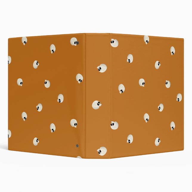 Random Cute Kawaii Skull Dots orange 3 Ring Binder (Background)