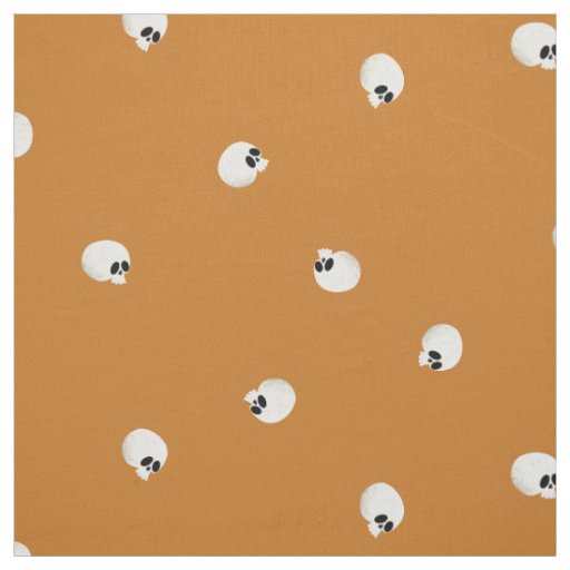 Random Cute Kawaii Skull Dots Orange Fabric