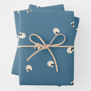 Random Cute Kawaii Skull Dots pale blue Wrapping Paper Sheets