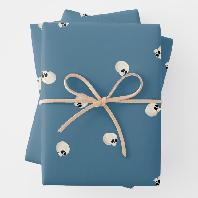 Random Cute Kawaii Skull Dots pale blue Wrapping Paper Sheets (In situ)