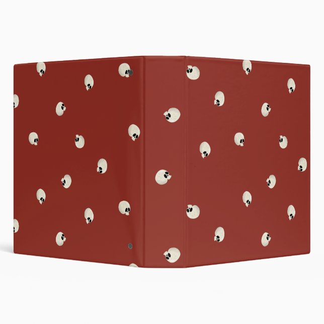 Random Cute Kawaii Skull Dots red 3 Ring Binder (Background)