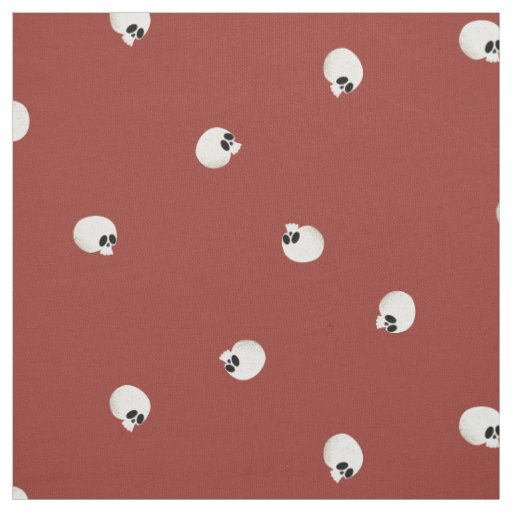Random Cute Kawaii Skull Dots Red Fabric