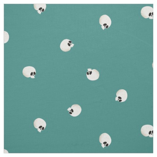 Random Cute Kawaii Skull Dots Turquoise Fabric